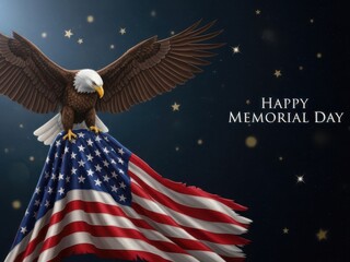 Eagle with american flag celebrating memorial day under stars