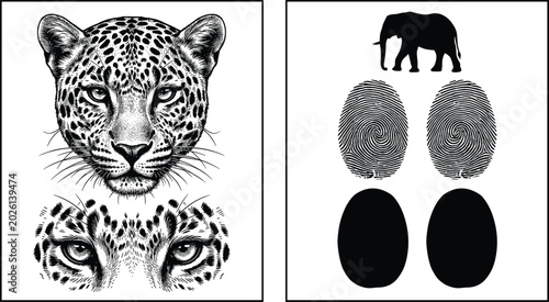 Obraz na plátně Detailed vector illustration set featuring vintage engraved leopard head and eye