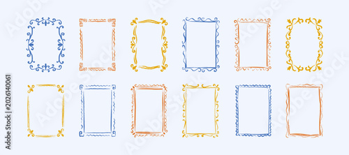 Canvastavla Set of hand drawn crayon doodle frames for Italian wedding invitation, French restaurant menu, girly birthday card, bachelorette party