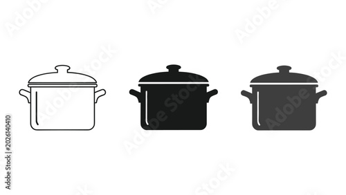 Foto Kitchen cooking pot icons in line art solid and dark gray flat vector styles for