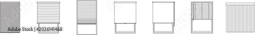 Window blinds and shades collection, blueprint, floor plan, front view, architectural plan, editable stroke, vector
