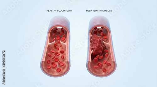 Deep vein thrombosis blood clot DVT venous occlusion medical illustration