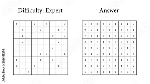 Photos Sudoku puzzle with expert difficulty and completed solution grid