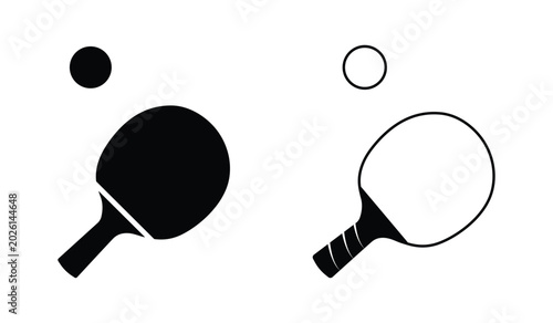 Fotografie Table tennis paddle and ball icon set vector illustration, Ping pong racket silh