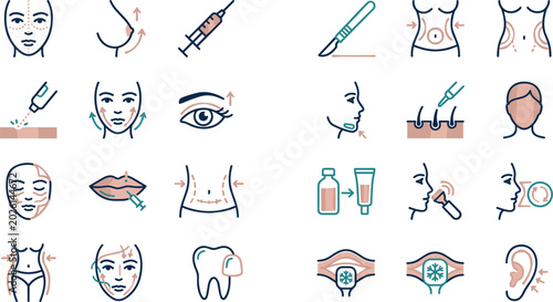 Foto Plastic Surgery and Cosmetic Medical Procedures Vector Icon Set with Face Lift L