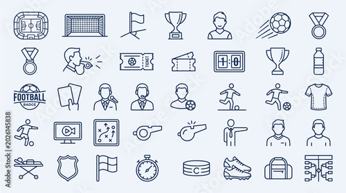 Tableau sur toile Set of football sport icons representing soccer match elements including trophie