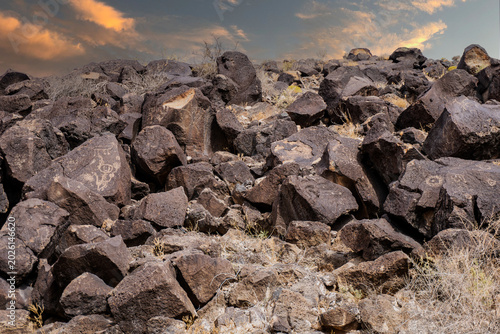 Photos Petroglyph National Monument in Albuquerque, New Mexico along West Mesa, a volcanic basalt escarpment
