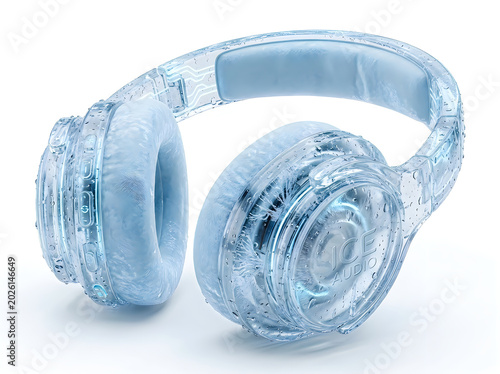 Transparent ice cold headphones with crystal texture headphones transparent electronics accessory listening reflective minimalist background isolated