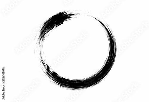 Abstract black paint circle ring with white space, grunge brush stroke frame on background