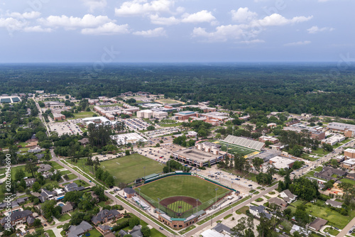 Southeastern Louisiana University Hammond — Wide Campus Aerial Baseball Field Football Stadium and Suburban Context