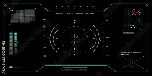 Fotografie Futuristic Drone Targeting HUD Interface Display