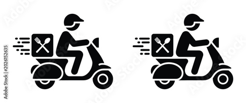 Billede på lærred Motorcycle Delivery Person Icon Graphic Symbol of a Scooter Rider with a Package
