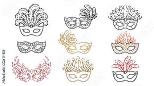 Bild auf Leinwand Masquerade mask set carnival party decorative accessories pack.