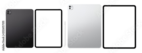 Foto Photorealistic detailed modern black and silver tablet mockup pack with stylus