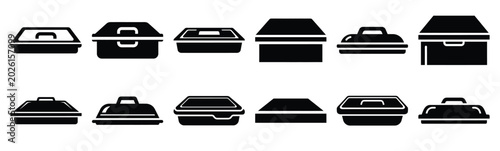 Bild auf Leinwand Minimalist refrigerator storage lid silhouette icon set