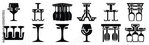 Photos Minimalist stemware glass holder silhouette icon set