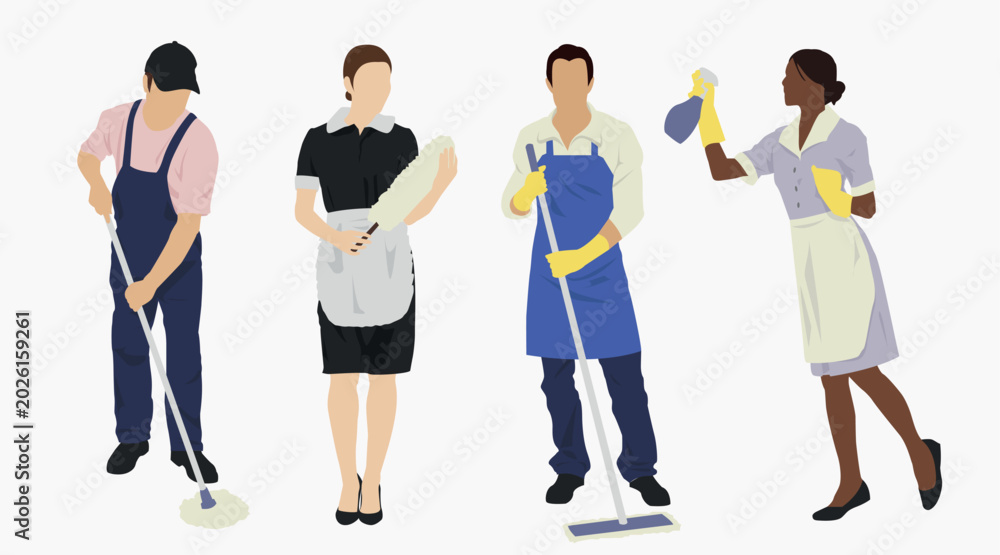 Fototapeta premium vector illustration of group of people cleaners
