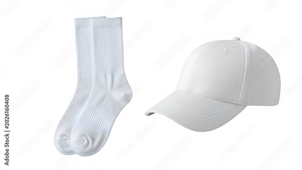 Fototapeta premium White sports socks and baseball cap