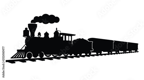 Obraz na płótnie steam train silhouette on railway tracks isolated on white background