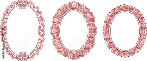 Foto Intricate Oval Decorative Frame Set with Circular, Scalloped, and Floral Pattern