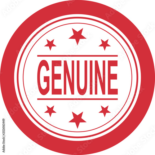 Tablou pe pânză Simple red circular genuine stamp with decorative stars indicating verified auth