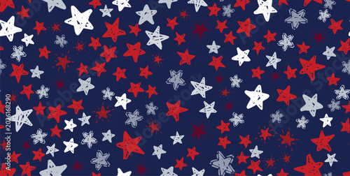 Red and white stars on blue. USA American Stars Background Pattern.	

