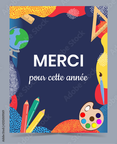 Vászonkép French appreciation card for teachers to end the school year with school suppli
