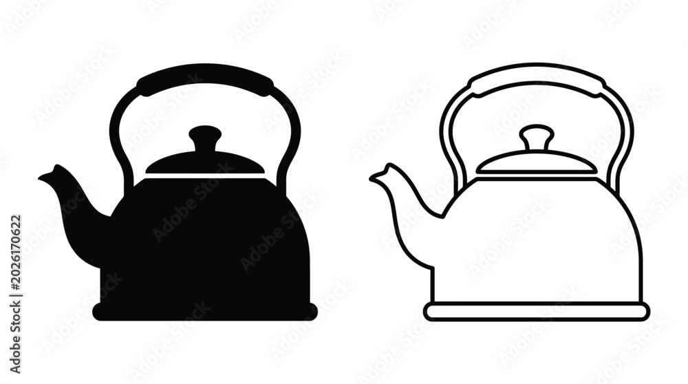 Obraz premium Teapot silhouettes and line art on a white background