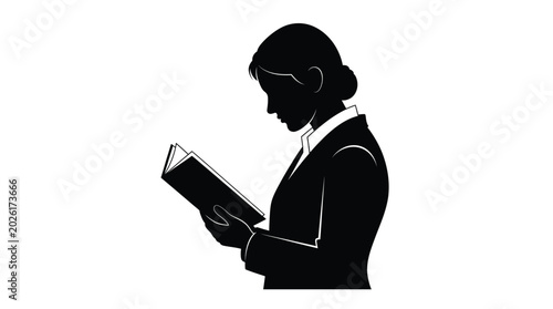 Canvastavla woman reading book silhouette against white background