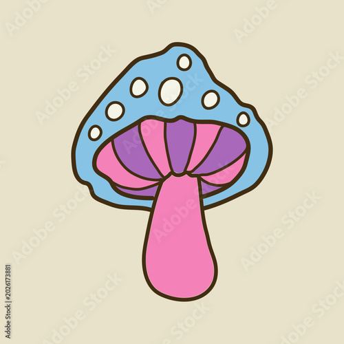 Colorful mushroom art vector illustration with isolated elements. Cute playful fungi line art set. Perfect for stickers, planners, posters, packaging.