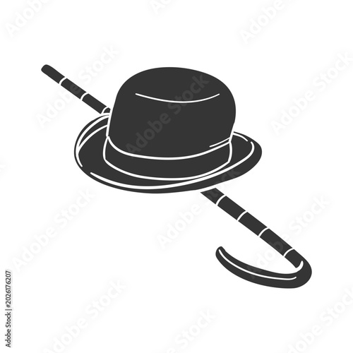 Foto Hand drawn bowler hat and walking cane doodle icon representing a classic vintage gentleman