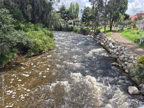 Small rushing stream in a city park