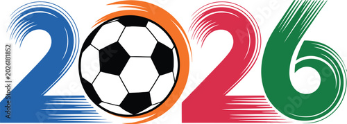 Fotografía Soccer 2026 icons illustration set, generic modern sports typography with football ball integrated into numeric design for event branding