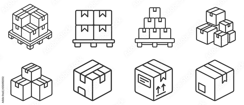 Εκτύπωση καμβά set of package box icons in line style for delivery and logistics on transparent