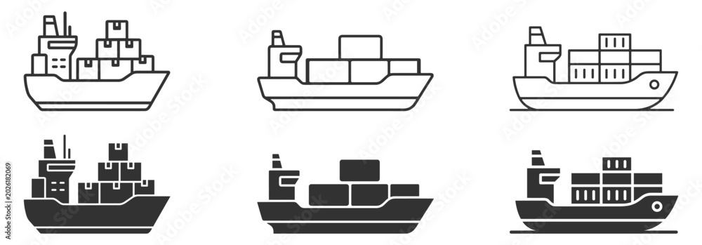 Φωτογραφία cargo ship icon set vector illustration on transparent background