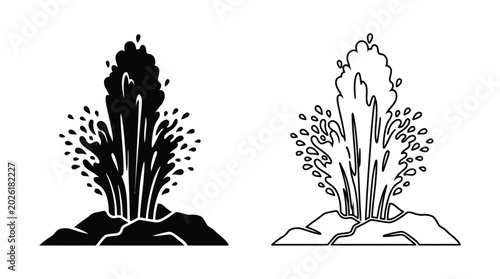 Foto geyser eruption illustration black and white line drawing on white background