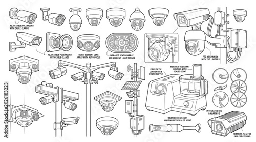 Konstfotografi Detailed CAD Collection of Security Surveillance Cameras and Systems Technical D