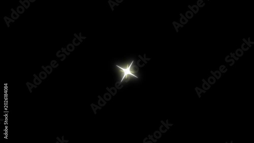 Sparkling single lens flare star glowing light alpha channel compatible overlay black screen design glowing christmas starburst twinkle burst animation video graphic element loop. 4k