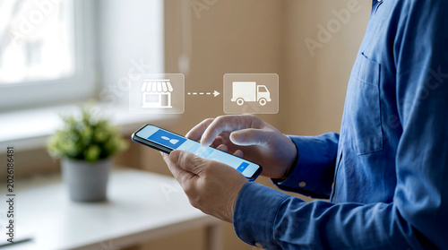 Person Using Smartphone For Order Delivery Process