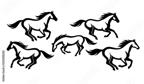 Fotografía Wild running horse silhouette vector illustration elegant galloping collection i