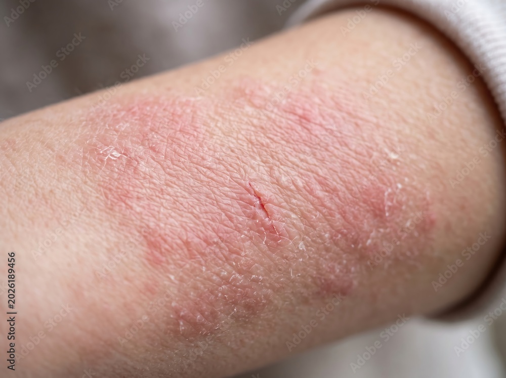 Fototapeta premium Close-up of child's arm with eczema rash