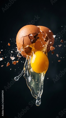 Cracked egg yolk and shell fragments