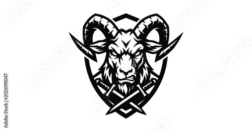 Aggressive ram head emblem with crossed lightning bolts, lightning bolt