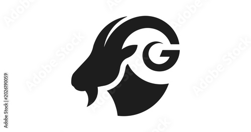 Stylized goat head silhouette with letter g, graphic resource