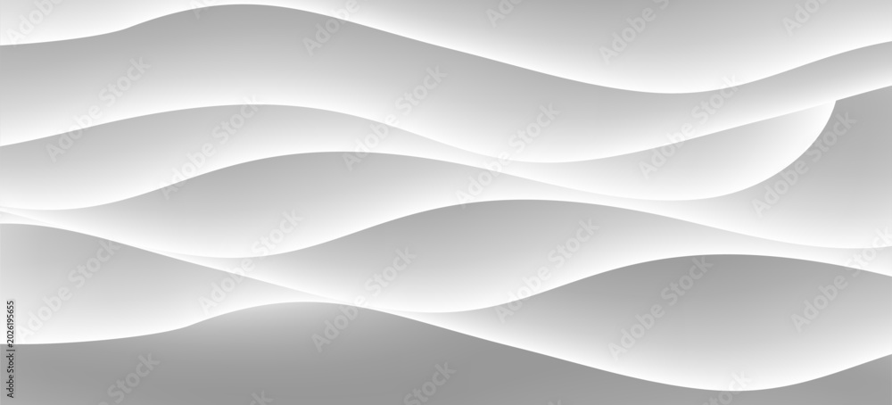 Obraz premium Modern abstract wave background featuring soft grey flowing layers, paper cut texture, smooth curved forms, minimalist monochrome aesthetic.