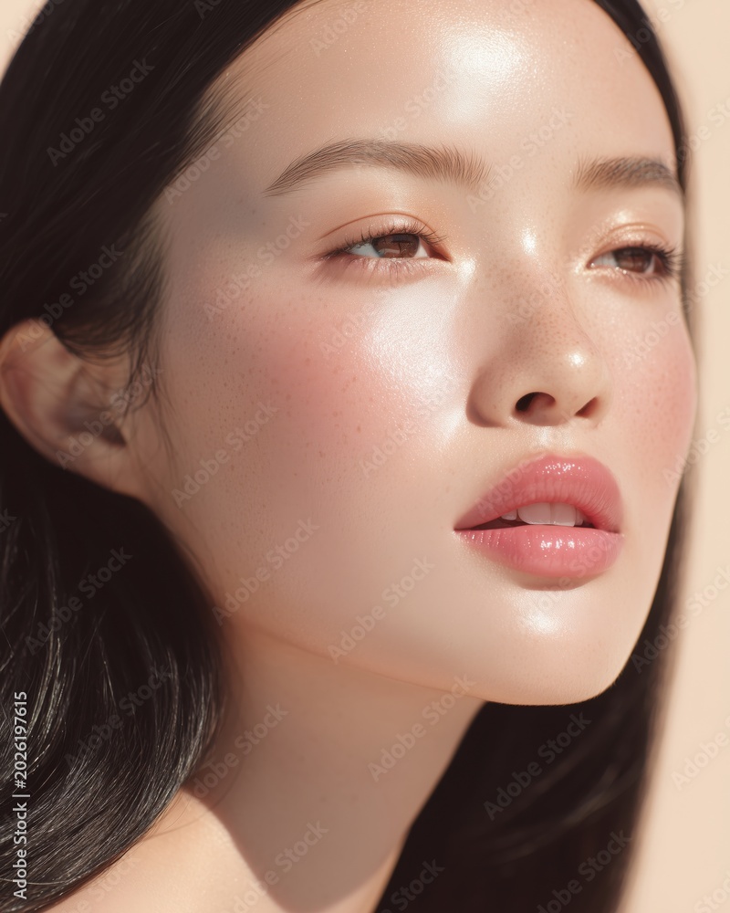 Fototapeta premium 美しい肌の女性のクローズアップ。スキンケアや美容関連の広告や記事に最適なイメージ。