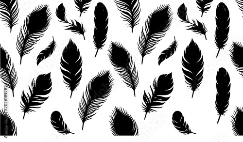 Decorative seamless feathers vector illustration boho bird plume pattern isolated on white
