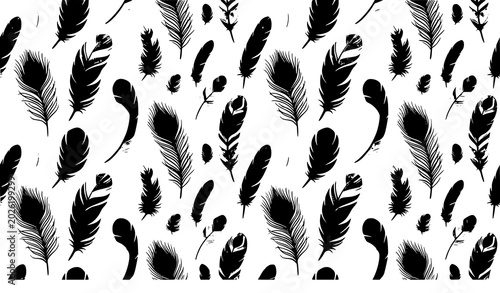 Foto Seamless feather pattern vector illustration decorative bird plume set isolated