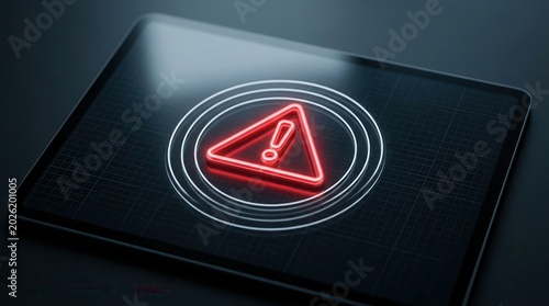 Tablet displaying a high-tech incident notification and alert management system.