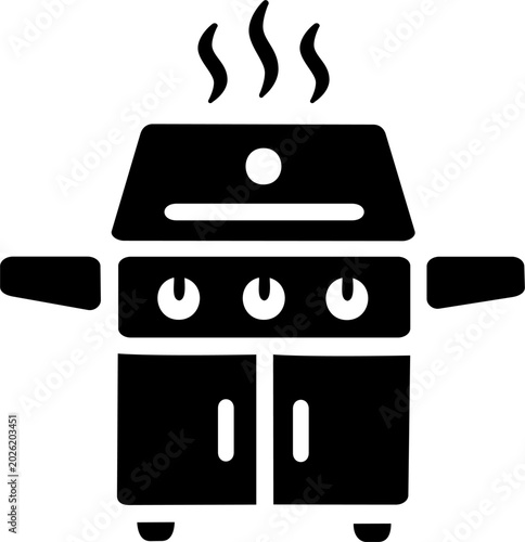 Gas grill station with closed lid icon, backyard barbecue cooking equipment vector illustration